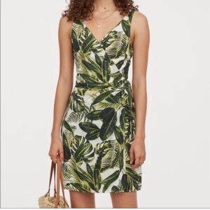 H&M Green Tropical Leaf Wrap Mini Dress